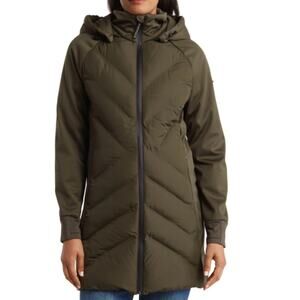 BCBGeneration Womens S Mixed Media Hooded Quilted Jacket in Loden NEW